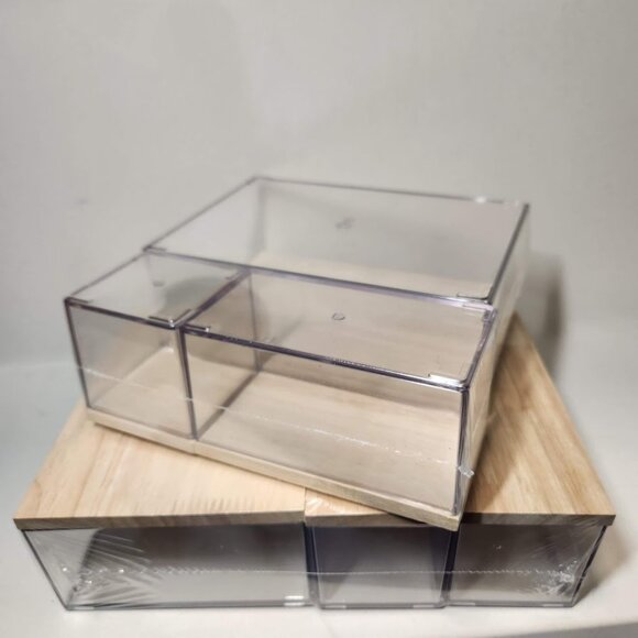 NEW Drawer Desktop Organizer 8 Piece Set Acrylic Clear with Wooden Lids Office - Picture 7 of 14